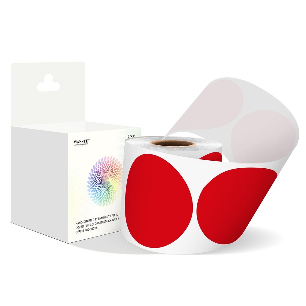 6831 3 Inch Red Color Code Dot Stickers,500 PCS Round Labels Sticker in